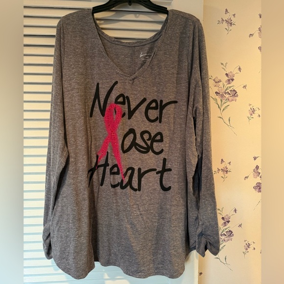 Lane Bryant Grey Long Sleeve V-Neck Tee in Size 26/28 “Never Lose Heart” Graphic - Picture 1 of 7